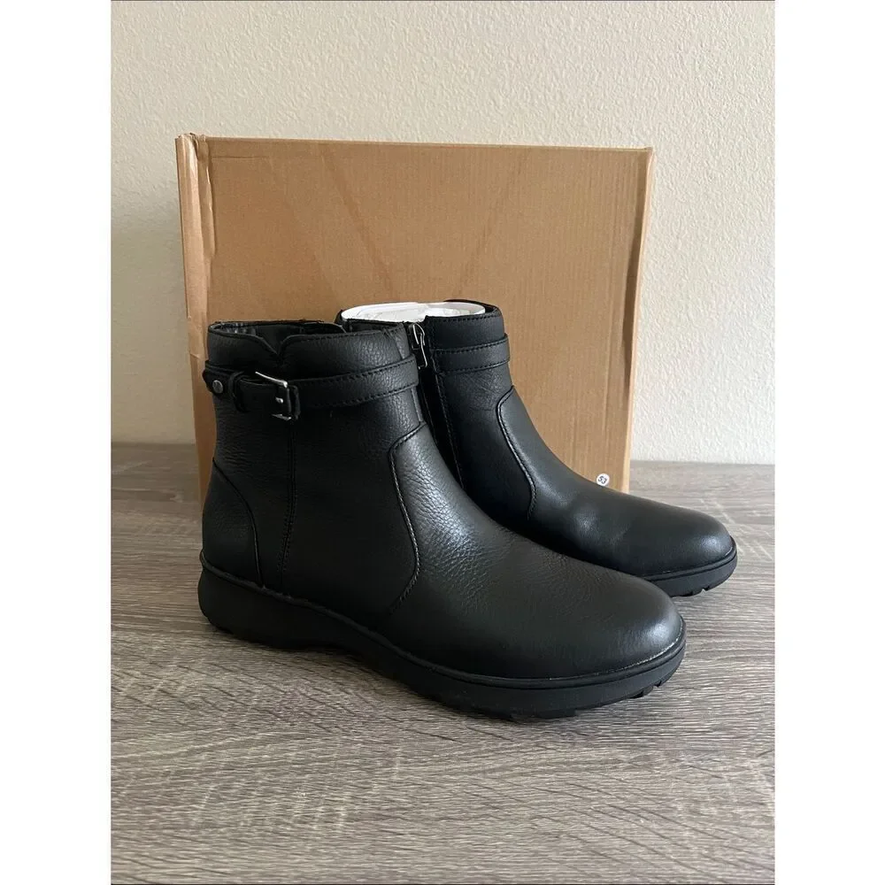 Vionic Redding Black Leather Ankle Boots Women’s Comfort Orthotic Zip Booties 7M
